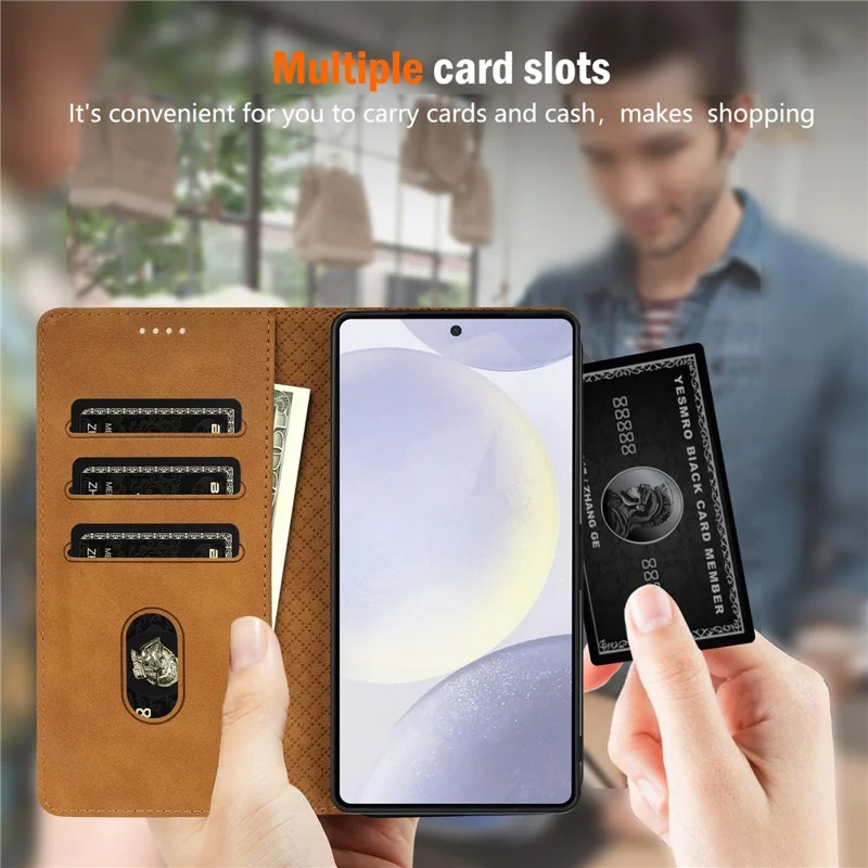 N.BEKUS CSJ-001 For 	Samsung Galaxy S25 Edge Stand Case PU Leather Wallet Phone Cover - Brown