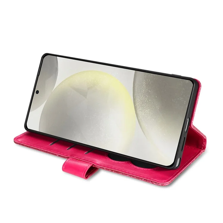 For Samsung Galaxy S25 Edge Stand Case Glitter Phone Leather Cover Zipper Pocket - Rose