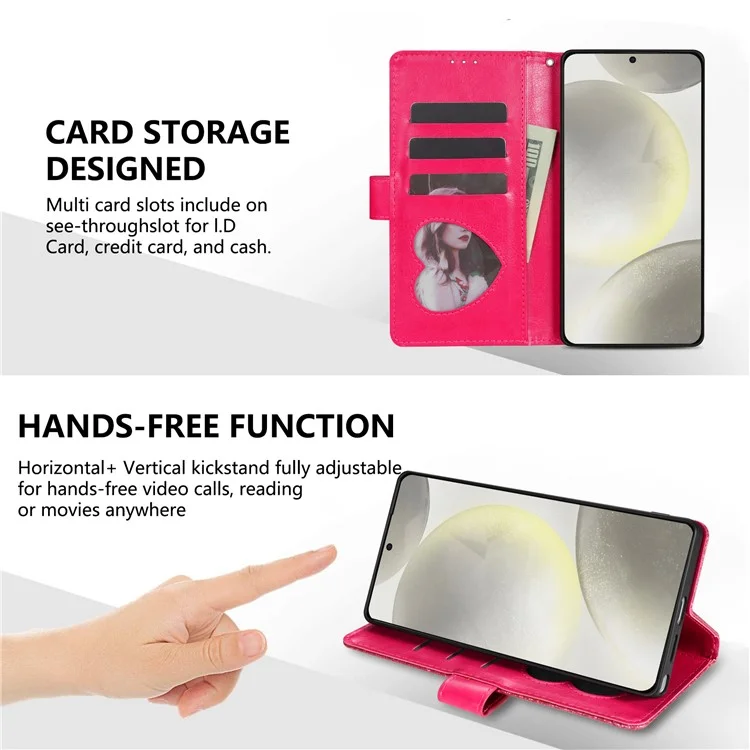 For Samsung Galaxy S25 Edge Stand Case Glitter Phone Leather Cover Zipper Pocket - Rose