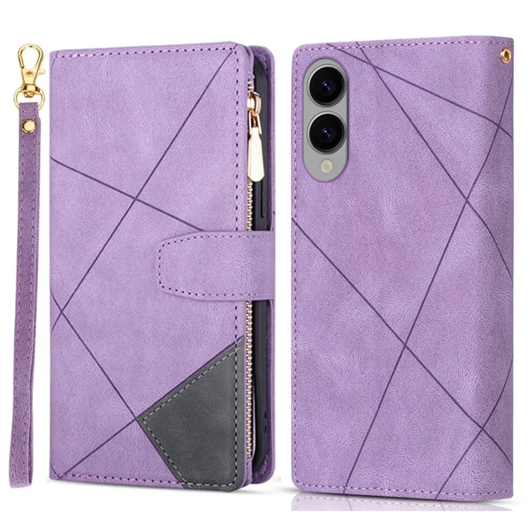 For Samsung Galaxy S25 Edge Wallet Case Color Splicing Leather Phone Cover with Stand - Purple