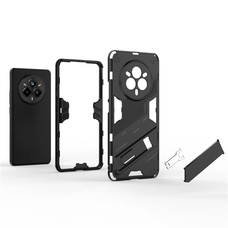 For Realme 14 Pro 5G Case PC + TPU Shockproof Phone Cover with Kickstand - Black