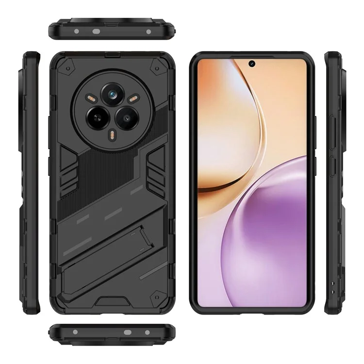 For Realme 14 Pro 5G Case PC + TPU Shockproof Phone Cover with Kickstand - Black