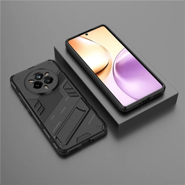 For Realme 14 Pro 5G Case PC + TPU Shockproof Phone Cover with Kickstand - Black