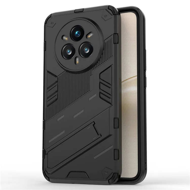 For Realme 14 Pro+ 5G Case PC + TPU Shockproof Phone Cover with Kickstand - Black