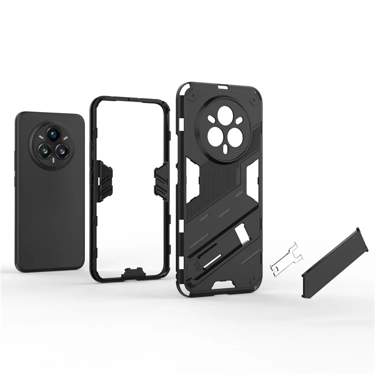 For Realme 14 Pro+ 5G Case PC + TPU Shockproof Phone Cover with Kickstand - Black