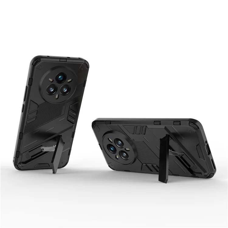 For Realme 14 Pro+ 5G Case PC + TPU Shockproof Phone Cover with Kickstand - Black