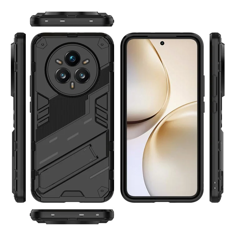 For Realme 14 Pro+ 5G Case PC + TPU Shockproof Phone Cover with Kickstand - Black