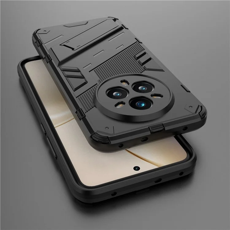 For Realme 14 Pro+ 5G Case PC + TPU Shockproof Phone Cover with Kickstand - Black