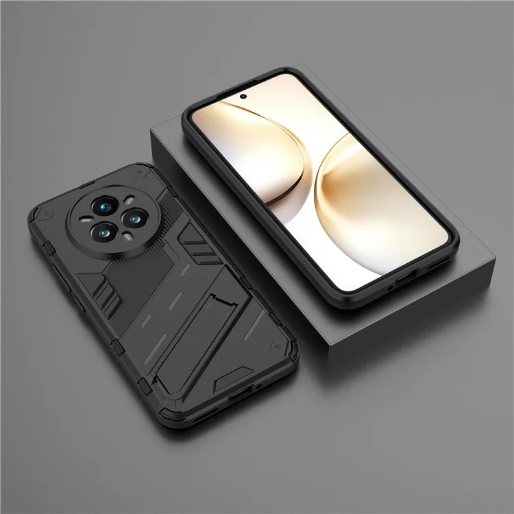 For Realme 14 Pro+ 5G Case PC + TPU Shockproof Phone Cover with Kickstand - Black