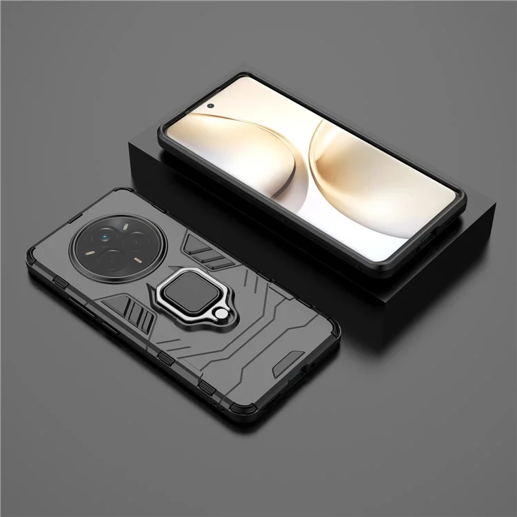 For Realme 14 Pro 5G Case PC + TPU Protective Phone Cover with Ring Kickstand - Black