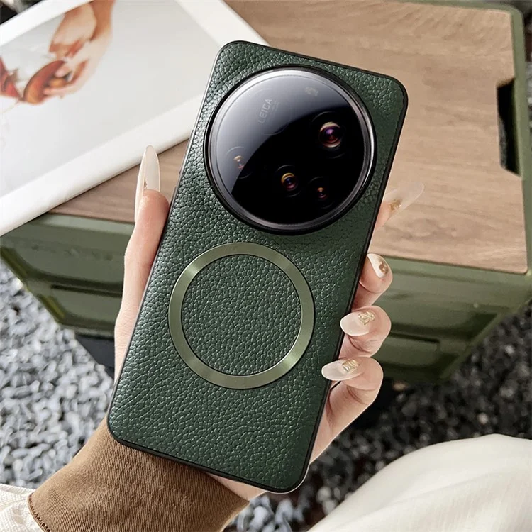 Cover per Xiaomi 15 Ultra Compatibile con MagSafe in Pelle PU + TPU Posteriore Telefono - Verde