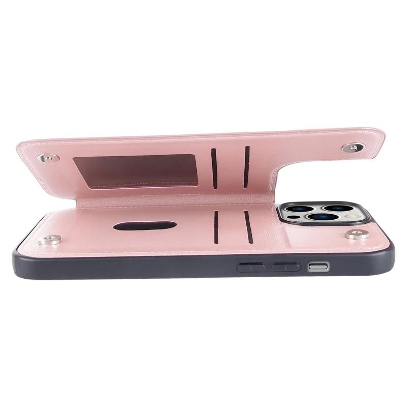 HANMAN Mika Series Card Holder Case for iPhone 14 Pro, PU Leather Coated TPU Shockproof Phone Cover - Rose Gold
