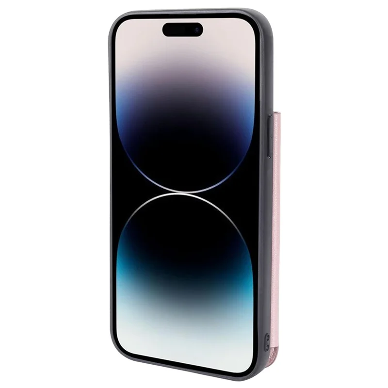 HANMAN Mika Series Card Holder Case for iPhone 14 Pro, PU Leather Coated TPU Shockproof Phone Cover - Rose Gold