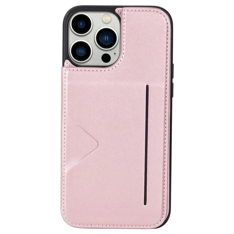 HANMAN Mika Series Card Holder Case for iPhone 14 Pro, PU Leather Coated TPU Shockproof Phone Cover - Rose Gold