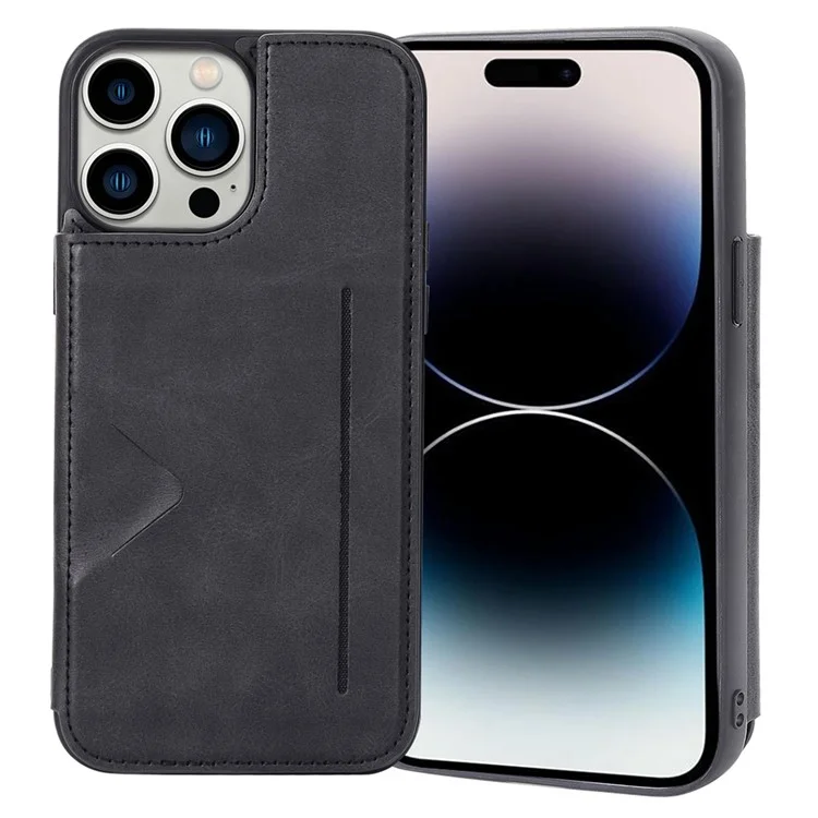 Étui de protection HANMAN Mika Series pour iPhone 14 Pro, en cuir synthétique et TPU antichoc - Noir