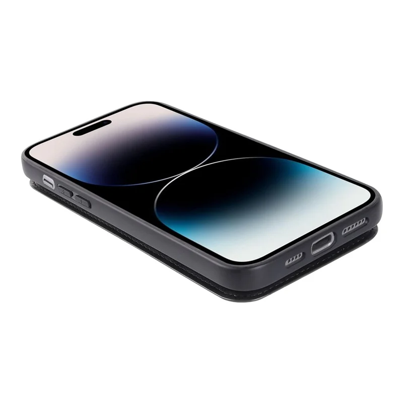Étui de protection HANMAN Mika Series pour iPhone 14 Pro, en cuir synthétique et TPU antichoc - Noir