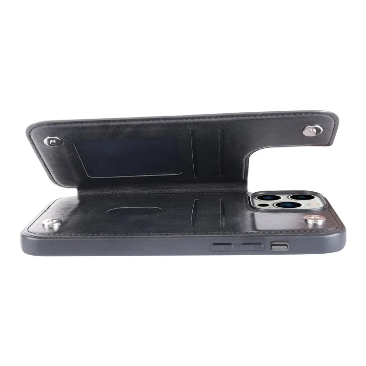 Étui de protection HANMAN Mika Series pour iPhone 14 Pro, en cuir synthétique et TPU antichoc - Noir