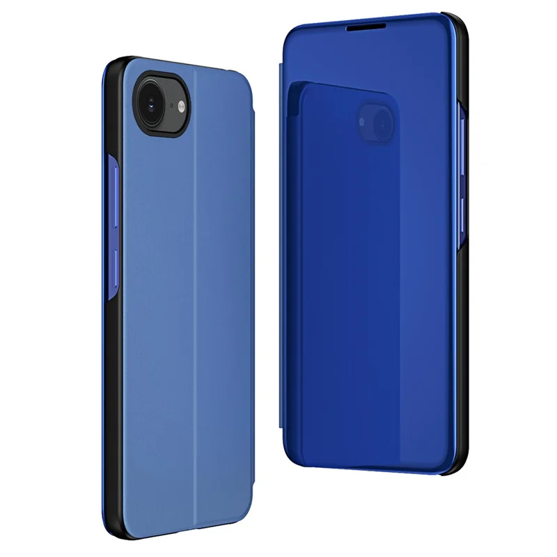 For iPhone 16e Case View Window Stand Leather Flip Phone Cover - Sky Blue