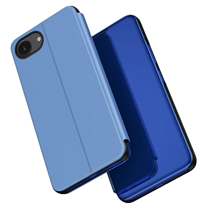 For iPhone 16e Case View Window Stand Leather Flip Phone Cover - Sky Blue