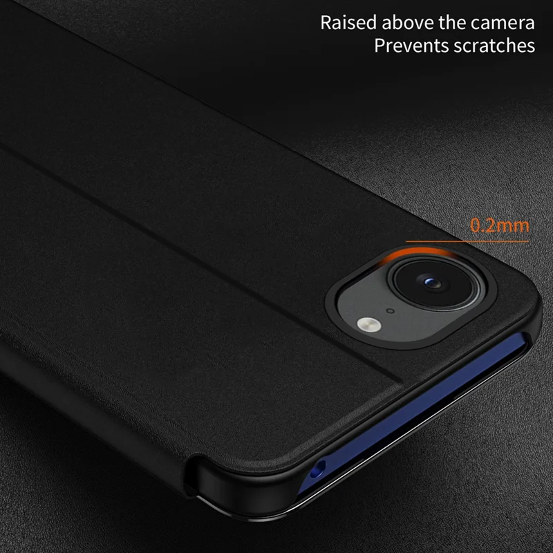 For iPhone 16e Case View Window Stand Leather Flip Phone Cover - Sky Blue