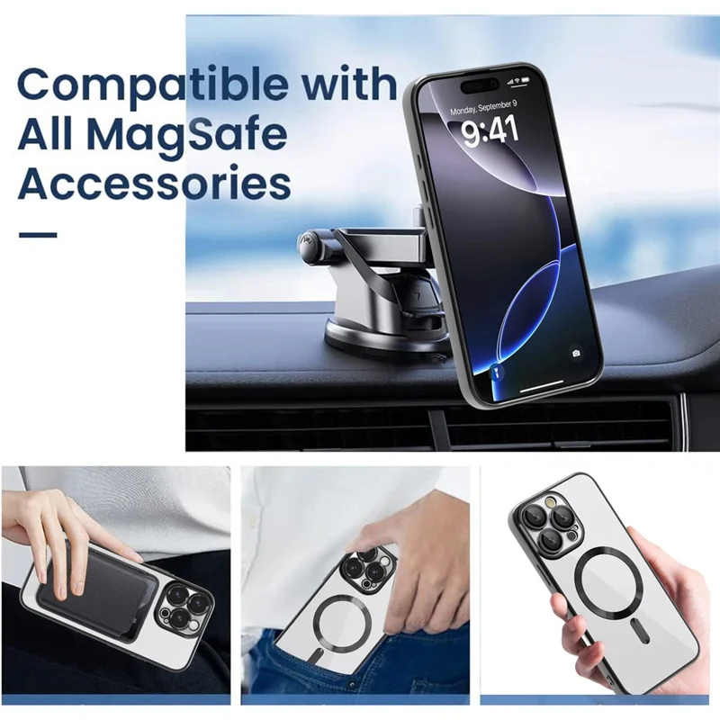 Til iPhone 16 Pro Max Case Kompatibel med MagSafe TPU + PC Mobilcover med Kortlomme - Sort