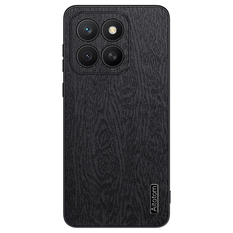 Voor Honor X8c 4G hoesje houtnerf PU leer coating PC TPU telefoonhoes - Zwart