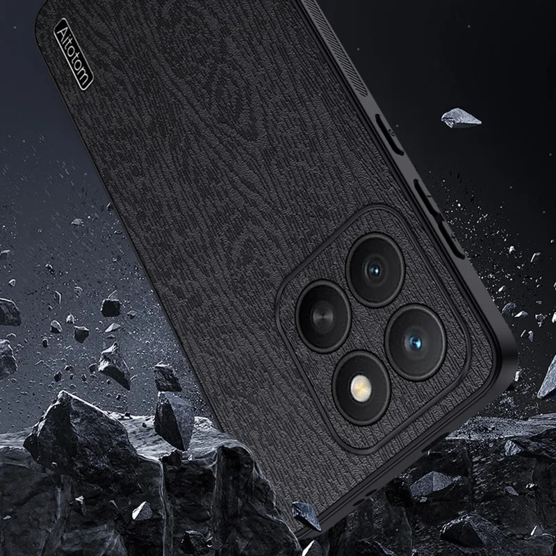 Voor Honor X8c 4G hoesje houtnerf PU leer coating PC TPU telefoonhoes - Zwart