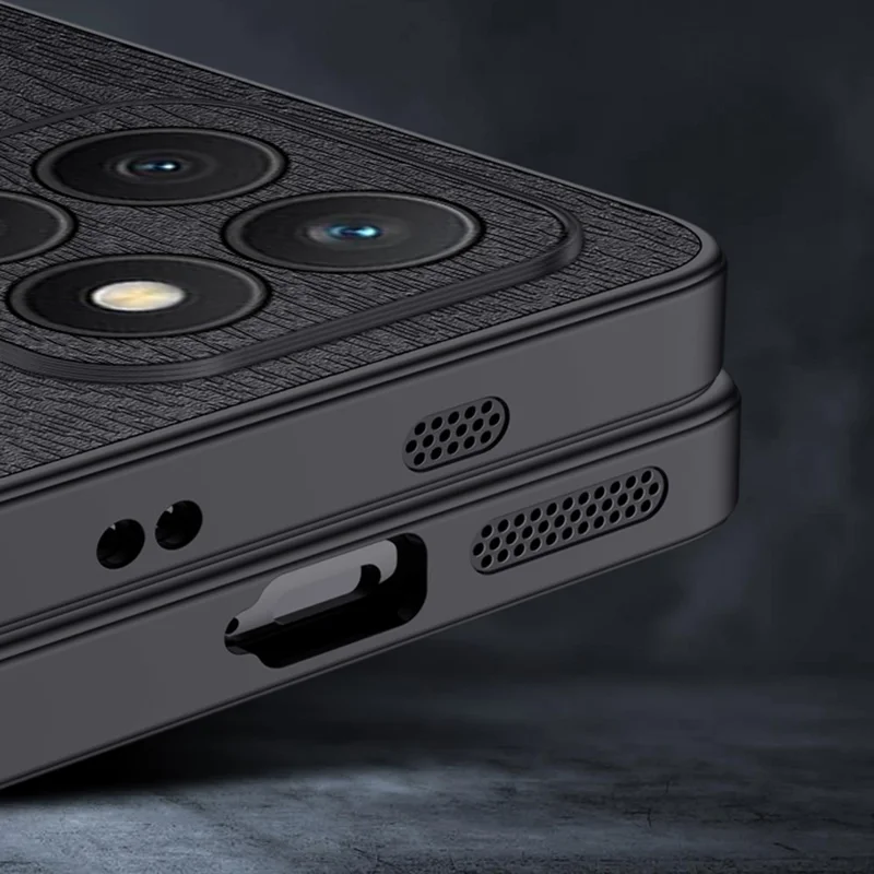 Voor Honor X8c 4G hoesje houtnerf PU leer coating PC TPU telefoonhoes - Zwart