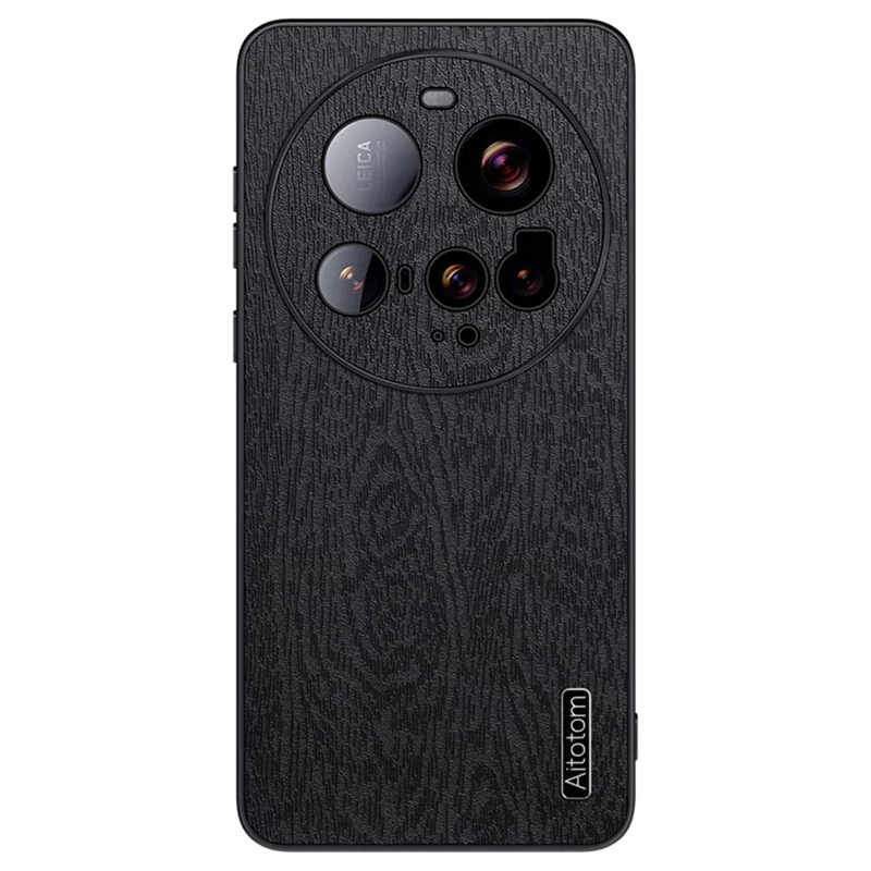 For Xiaomi 15 Ultra Case Wood Texture PU Leather Coated PC TPU Phone Cover - Black
