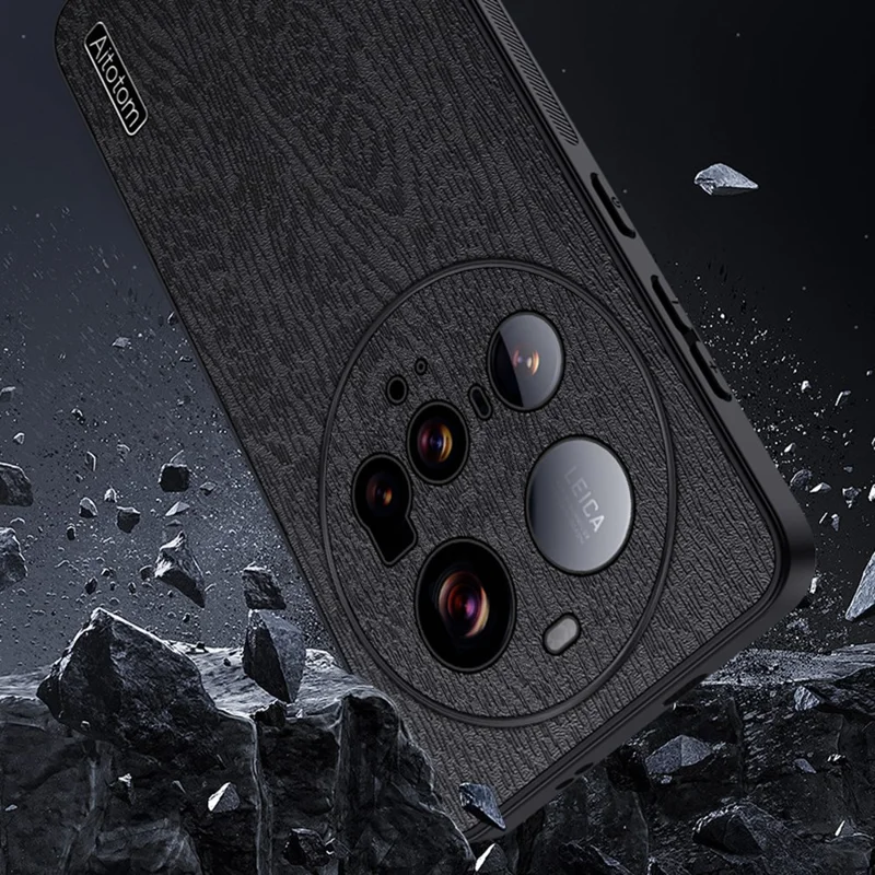 For Xiaomi 15 Ultra Case Wood Texture PU Leather Coated PC TPU Phone Cover - Black