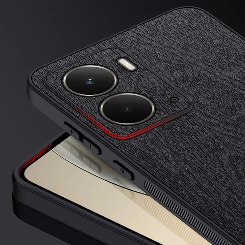 For Realme Neo7x 5G Case Wood Texture PU Leather Coated PC TPU Phone Cover - Black