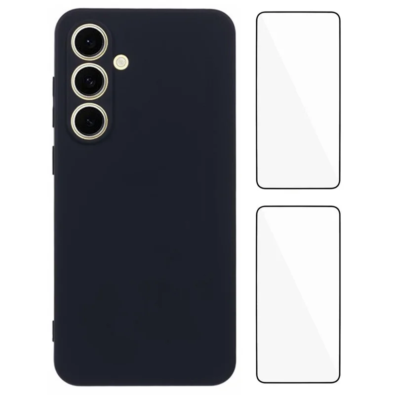 WANLONFENG RB3 Series For Samsung Galaxy S24 FE Case with 2Pcs Screen Film Precise Lens Hole Soft TPU Phone Back Cover - Black