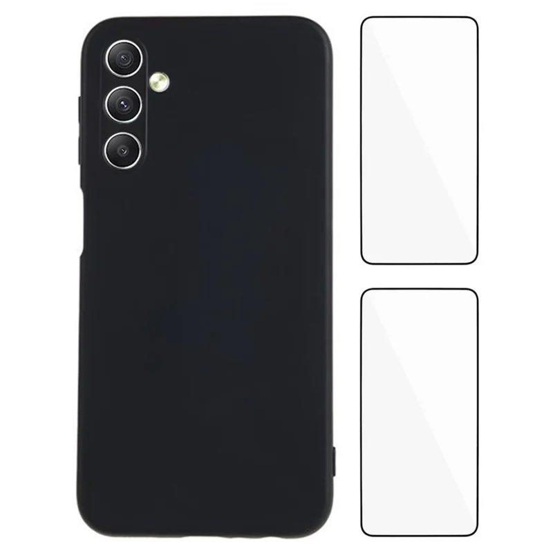 WANLONFENG RB3 Serie per Samsung Galaxy A54 5G Cover con 2 Pellicole Protettive Precisione Foro Obiettivo Morbida Cover Posteriore TPU - Nero