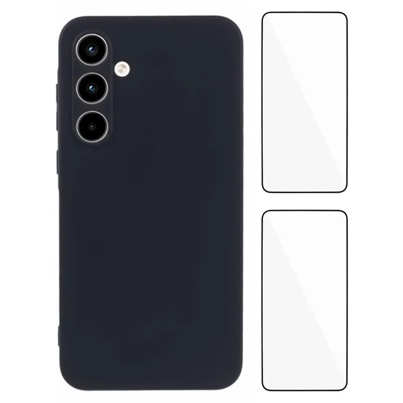 WANLONFENG RB3 Serie per Samsung Galaxy A15 4G / 5G Cover con 2 Pellicole Protettive per Schermo, Foro Preciso per Obiettivo, Cover Posteriore Morbida in TPU - Nero