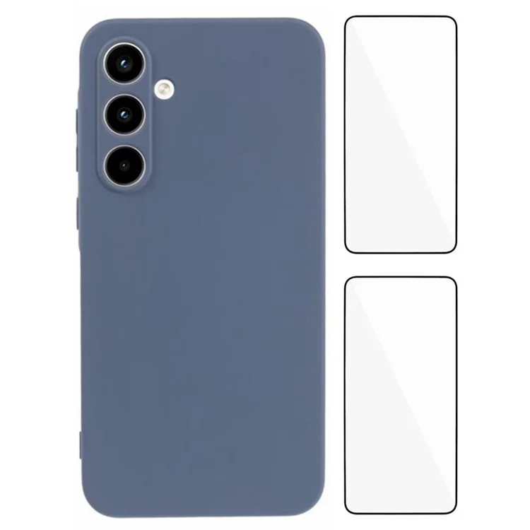 WANLONFENG RB3 Serie für Samsung Galaxy A15 4G / 5G Hülle mit 2 Stück Schutzfolie Präzise Linsenöffnung Weiches TPU Handyrückseite - Lavendelgrau