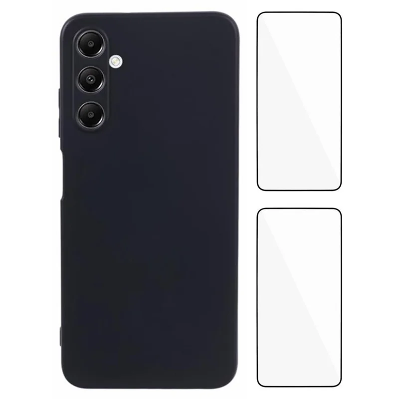 WANLONFENG RB3 Series For Samsung Galaxy A05s 4G Case with 2Pcs Screen Film Precise Lens Hole Soft TPU Phone Back Cover - Black