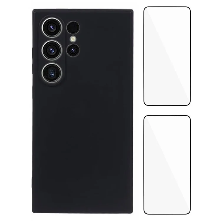 WANLONFENG RB3 Series For Samsung Galaxy S24 Ultra Case with 2Pcs Screen Film Precise Lens Hole Soft TPU Phone Back Cover - Black
