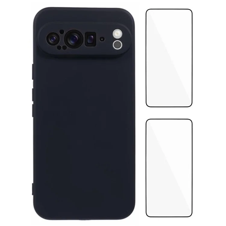 WANLONFENG RB3 Series For Google Pixel 9 Pro XL Case with 2Pcs Screen Film Precise Lens Hole Soft TPU Phone Back Cover - Black