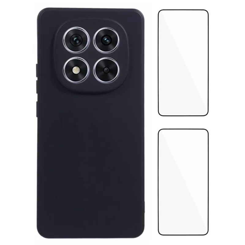 WANLONFENG RB3 Series For Xiaomi Redmi Note 14 Pro 5G / Poco X7 5G Case with 2Pcs Screen Film Soft TPU Phone Back Cover - Black