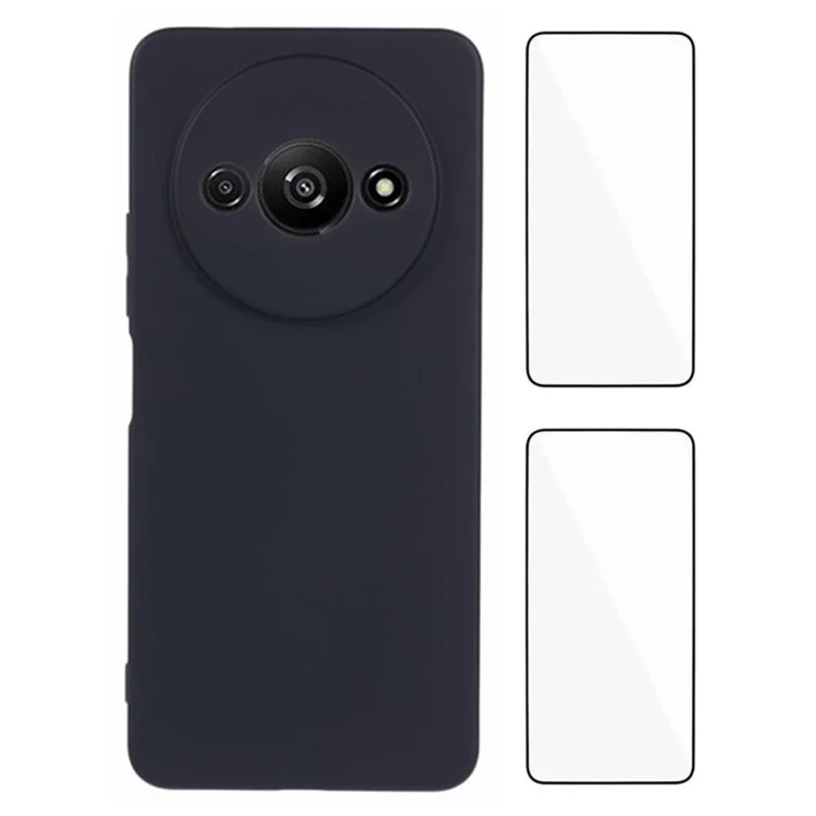 WANLONFENG RB3 Series For Xiaomi Redmi A3 4G / Poco C61 4G Case with 2Pcs Screen Film Soft TPU Phone Back Cover - Black