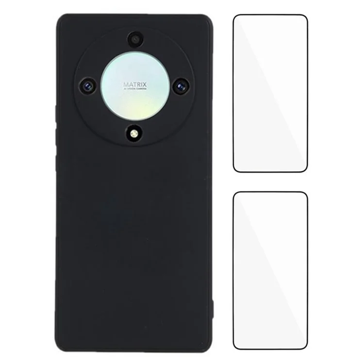 WANLONFENG RB3 Series For Honor X9b 5G / Magic6 Lite 5G Case with 2Pcs Screen Film Precise Lens Hole Soft TPU Phone Back Cover - Black