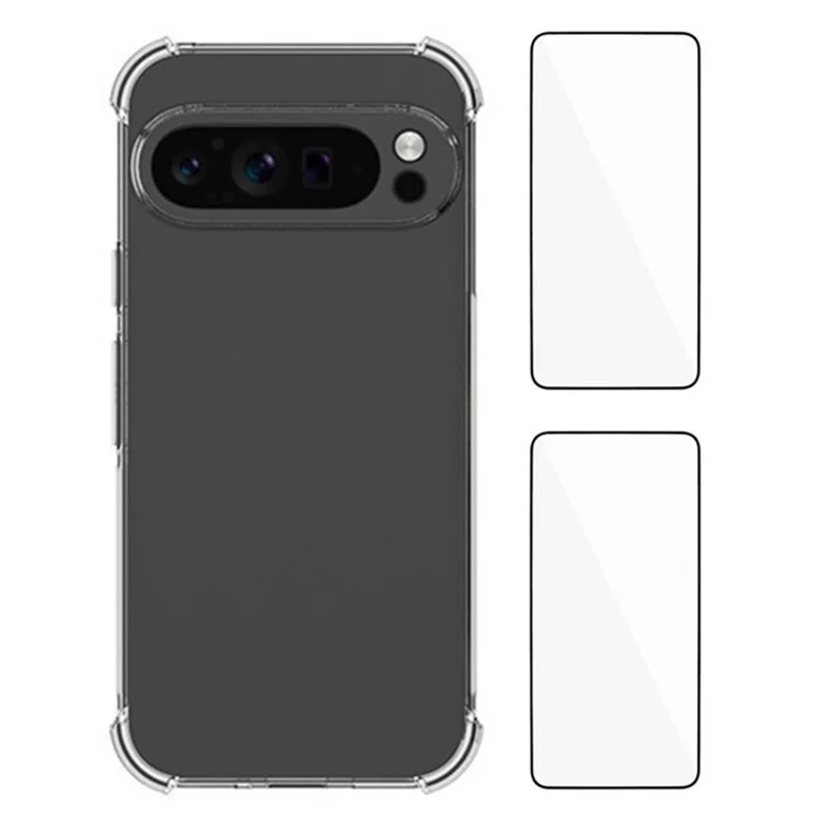WANLONFENG WL2 Series for Google Pixel 9 Pro XL Case with 2Pcs Tempered Glass Films 2.0mm TPU Phone Cover (Big Lens Hole)