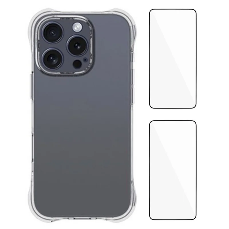 WANLONFENG WL2 Series for iPhone 16 Pro Max Case 2.0mm TPU Phone Cover with 2Pcs Tempered Glass Films