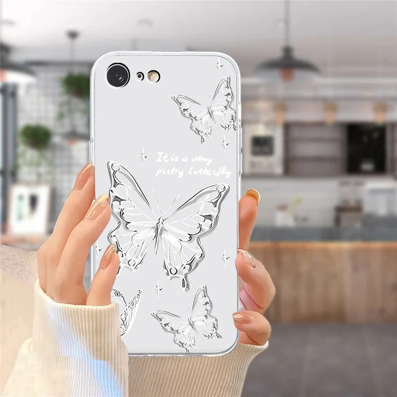 للهاتف iPhone 16e غطاء خلفي ناعم من مادة TPU مزينة بنمط - فراشة