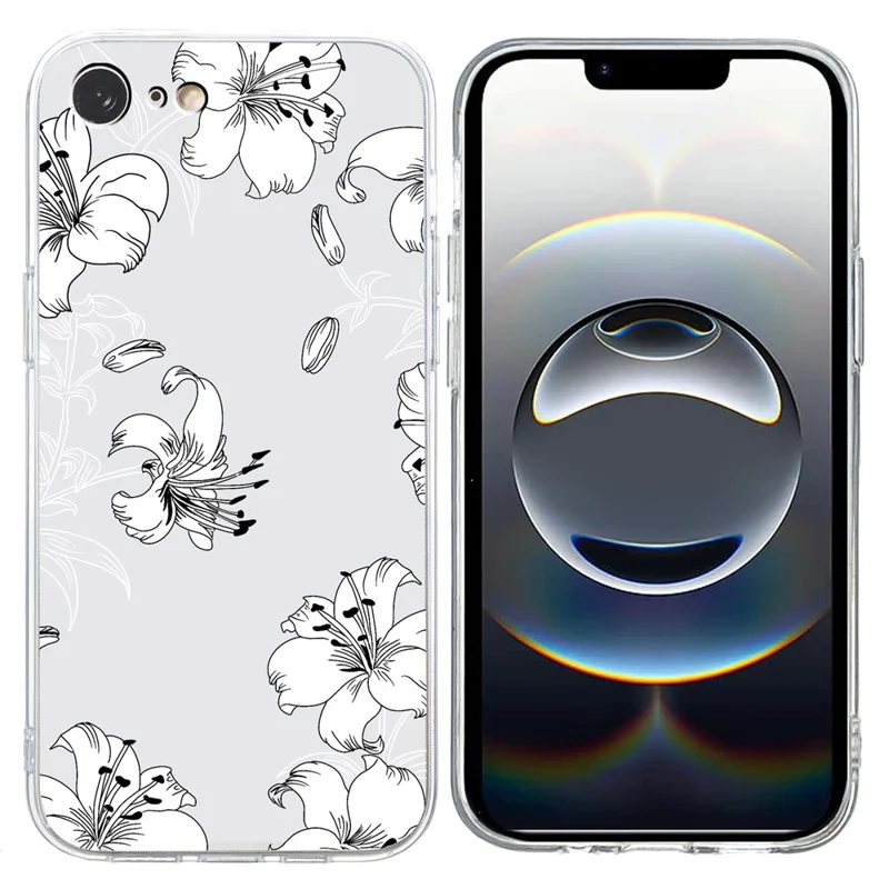 For iPhone 16e Case Soft TPU Phone Back Cover Pattern Printing - White Flower