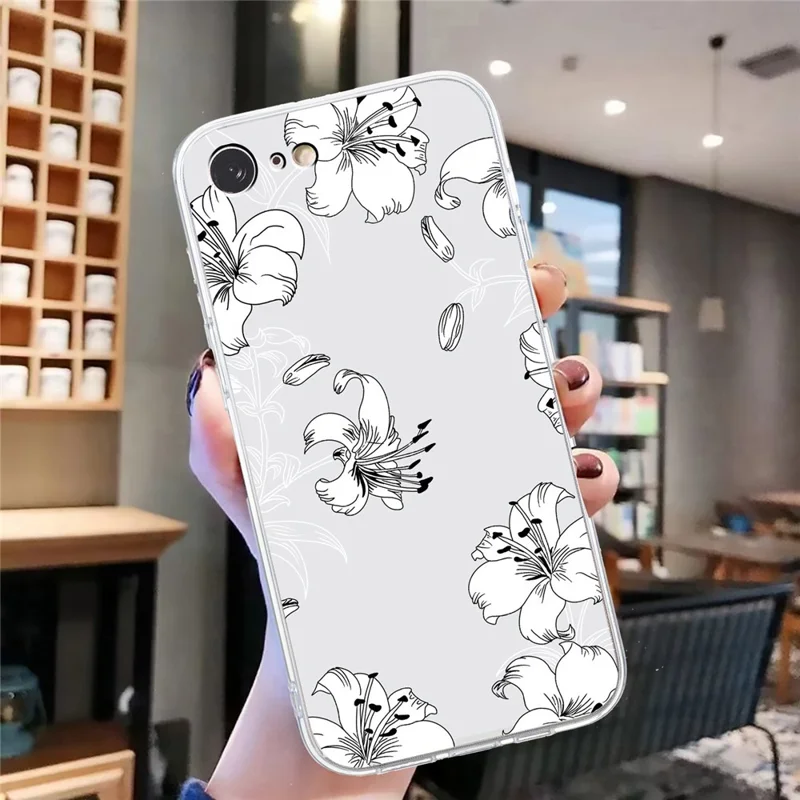 For iPhone 16e Case Soft TPU Phone Back Cover Pattern Printing - White Flower