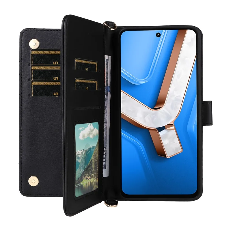 Чехол для vivo Y29 4G / T4x 5G с ремешком через плечо и кошельком из кожи - Черный