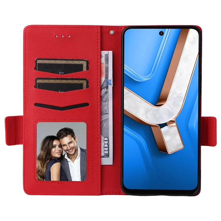For vivo Y29 4G / T4x 5G Case with Wrist Strap Litchi Texture PU Leather Wallet Phone Cover - Red