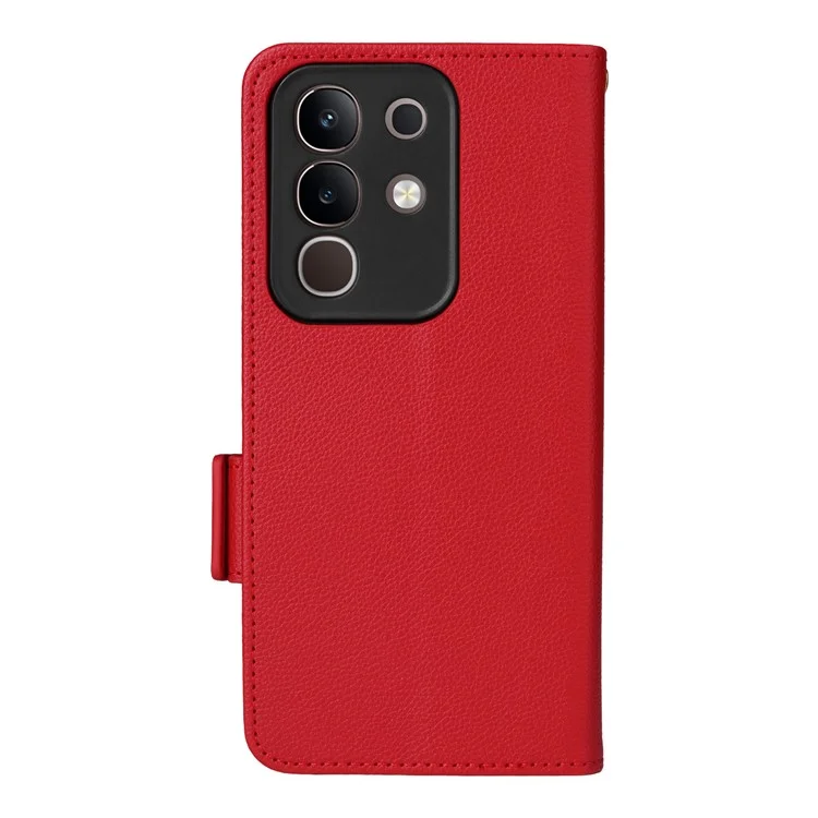 For vivo Y29 4G / T4x 5G Case with Wrist Strap Litchi Texture PU Leather Wallet Phone Cover - Red