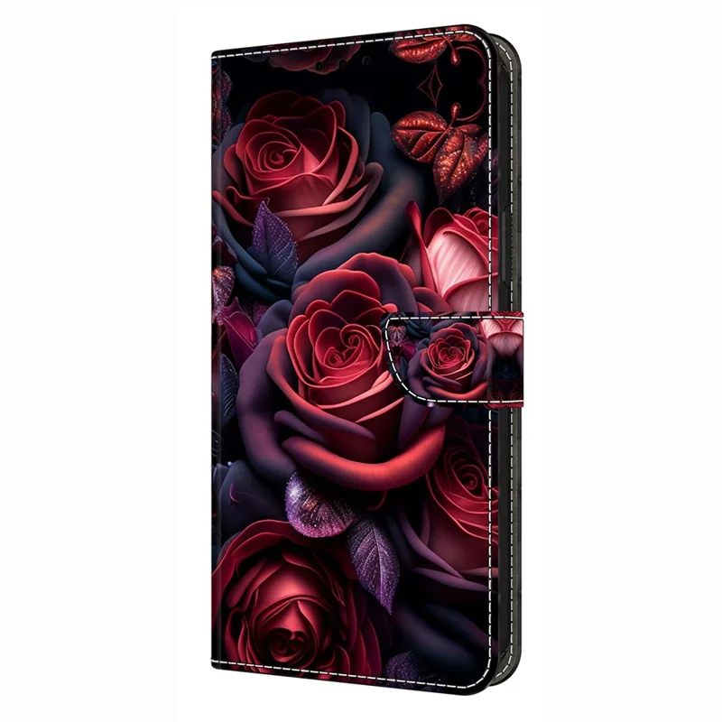 For Samsung Galaxy A36 5G Wallet Case Pattern Printing Stand Leather Flip Phone Cover - Black Rose